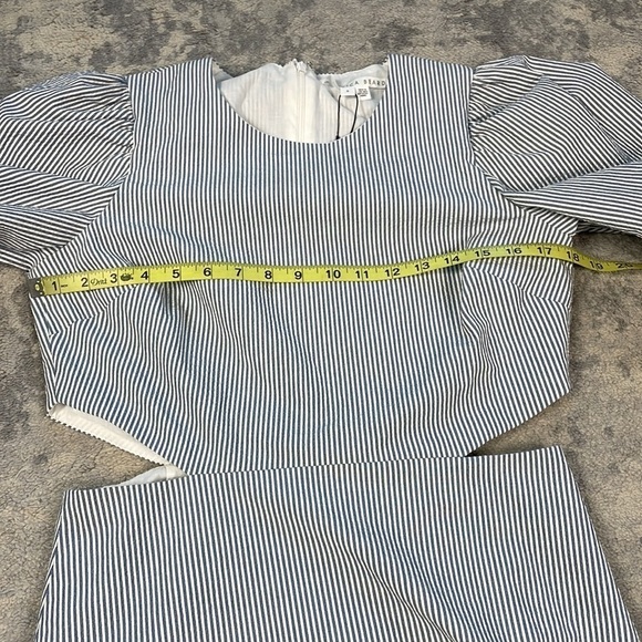 NWT Veronica Beard Iker Dress Side Cut Out Puff Sleeve Ruffle Mini Blue Sz 8 - Picture 11 of 15